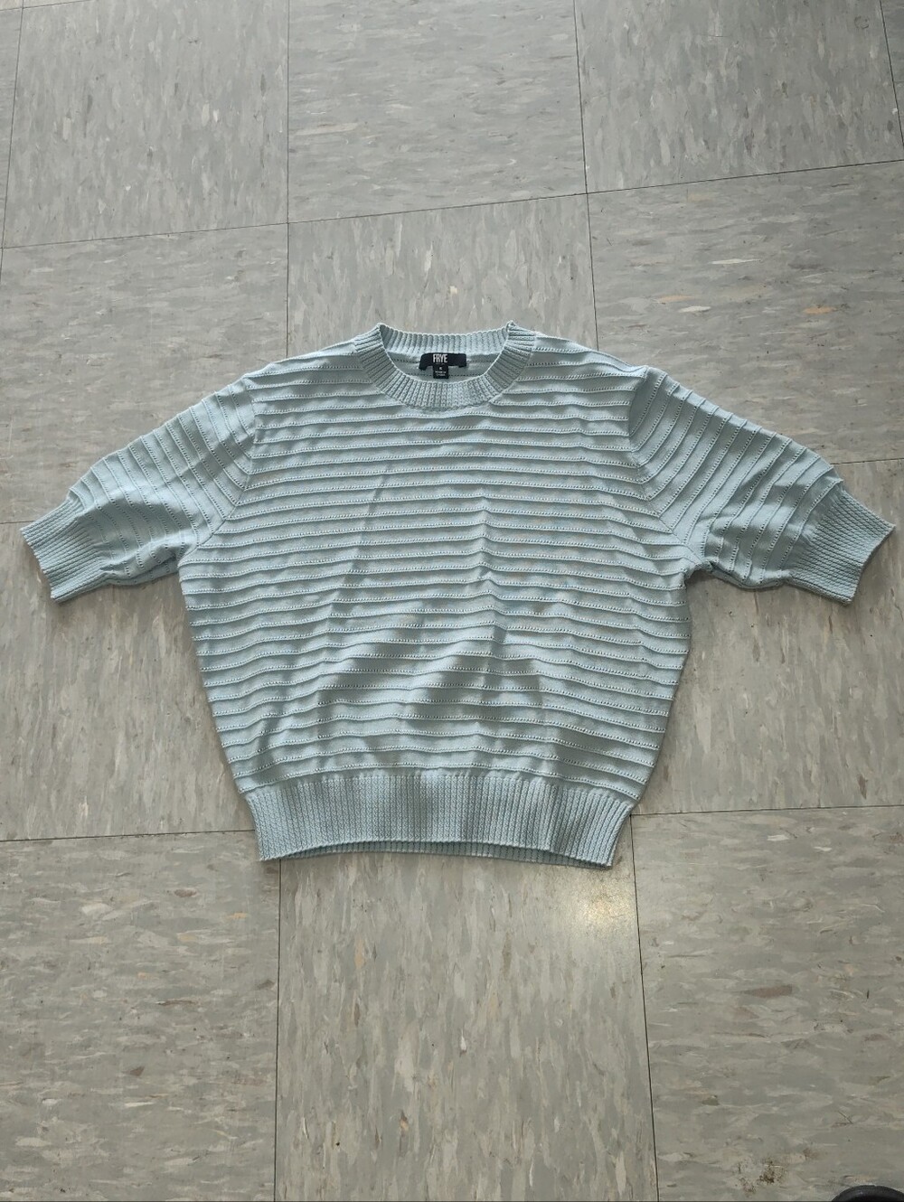 Frye Men's Light Blue Ribbed Short-Sleeve Crewneck Sweater